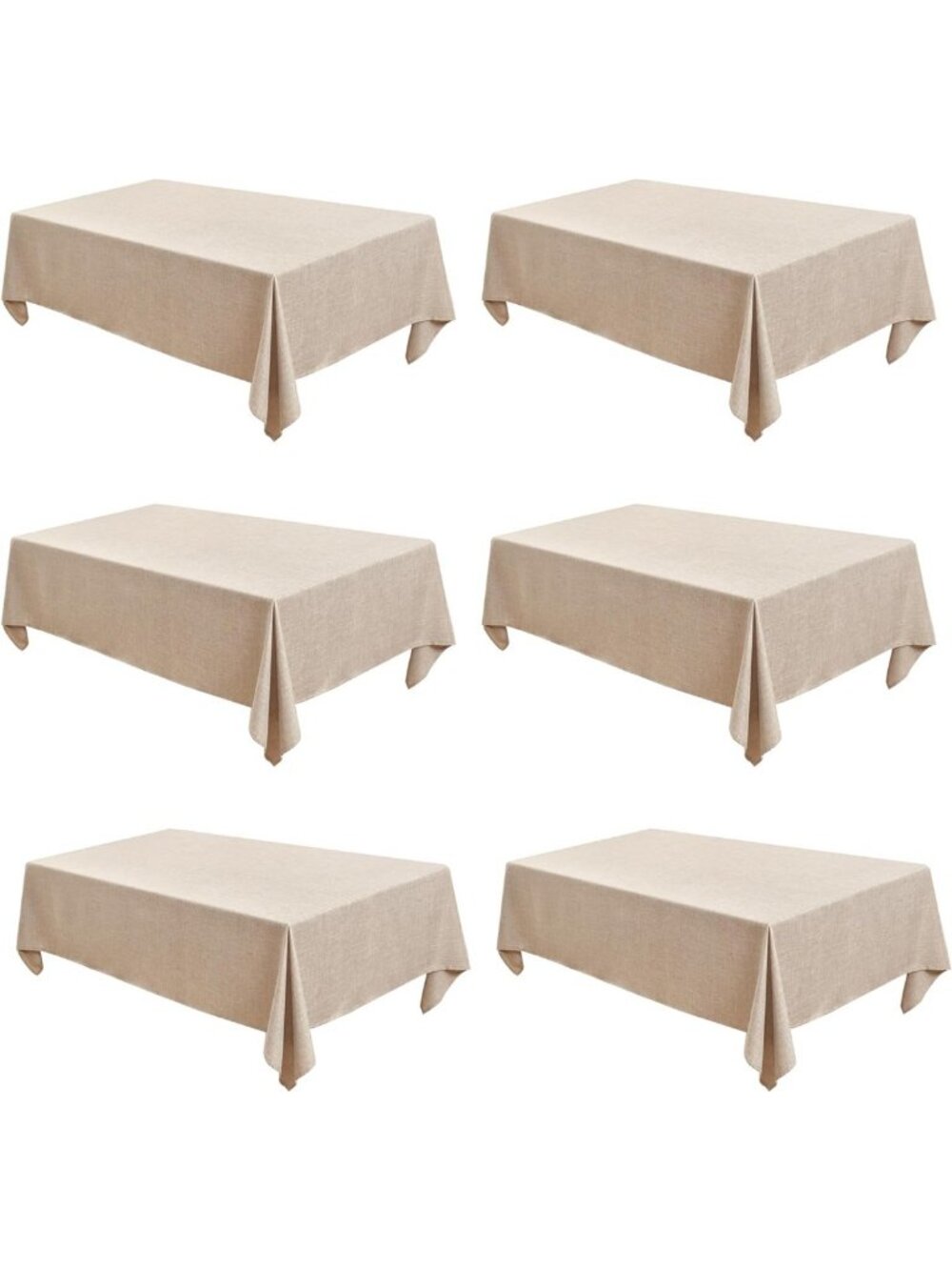 Set of 6 Beige Faux Linen Rectangle Tablecloths 60x102 Inches for Dining Decor